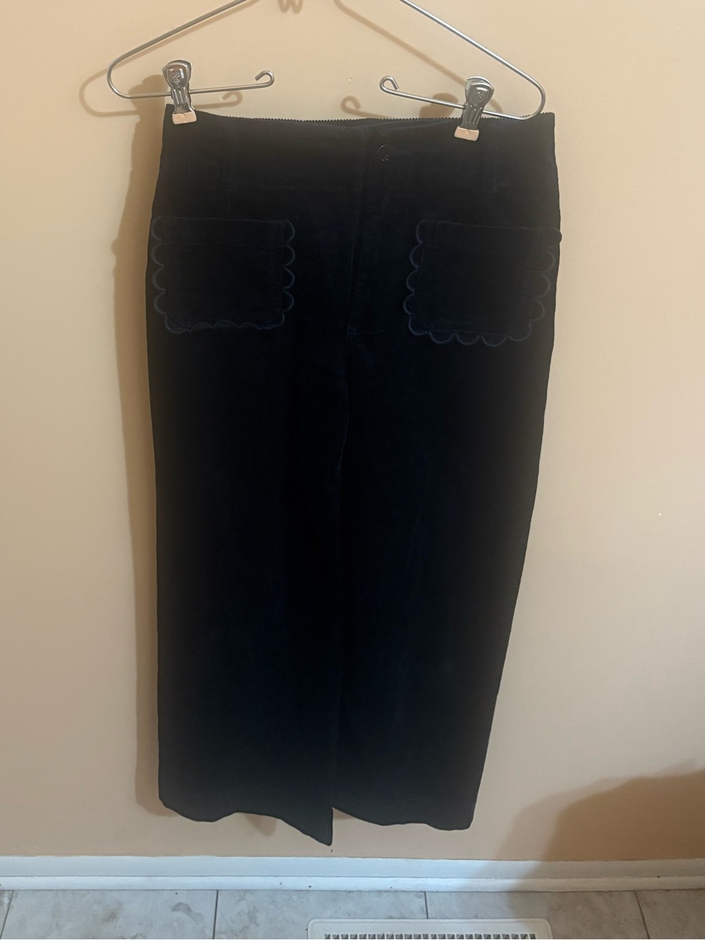 Anthropologie Maeve Colette Navy Corduroy Ruffle Pockets Wide Leg Cropped Pants